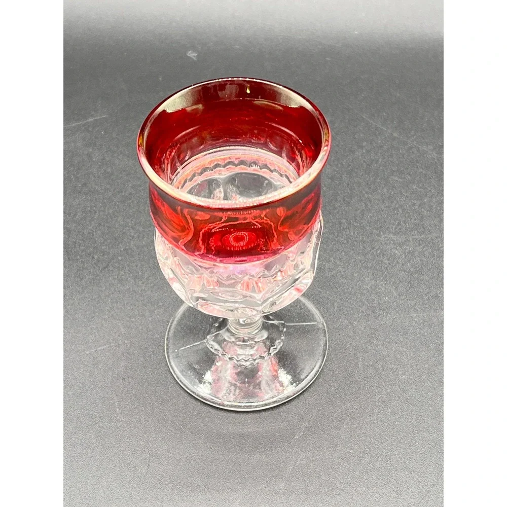 VTG Tiffin Kings Thumbprint Ruby Red Cordial Glass- 3.5